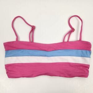 L*Space Rebel Stripe Bikini Top Pink Blue White Size Small NWT